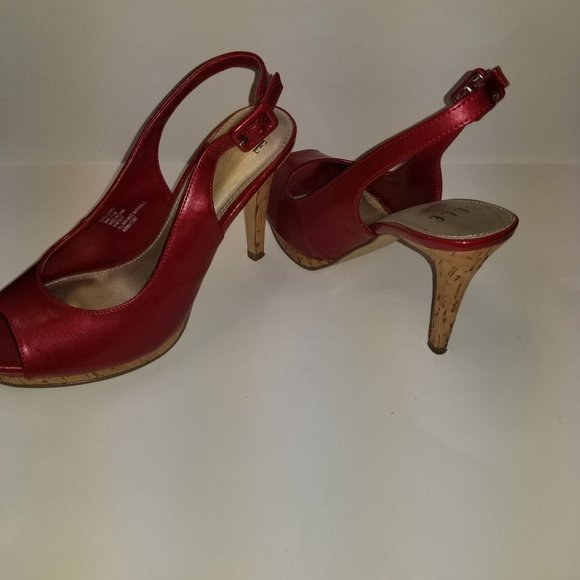 Elle Estella Red Slingback Open Toe Size 7 1/2 Heels and platform in cork - Picture 4 of 10